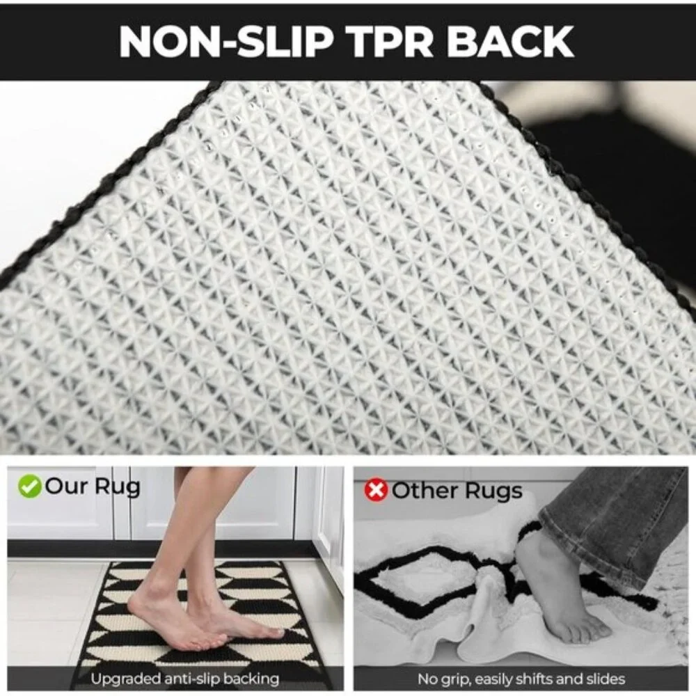 New Black Non-Slip Kitchen Mat, 47x17.7In Washable Stain-Resistant Rug for Floor